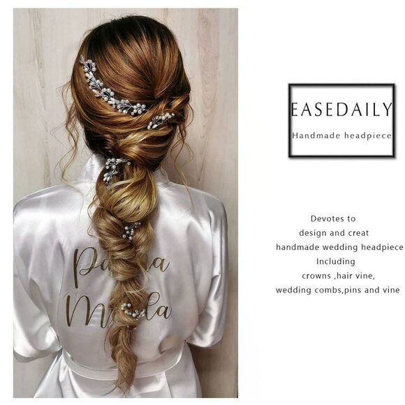 Bride Wedding Hair Vine Silver Pearl Long Headpieces Crystal Headpiece Rhineston - Picture 5 of 8